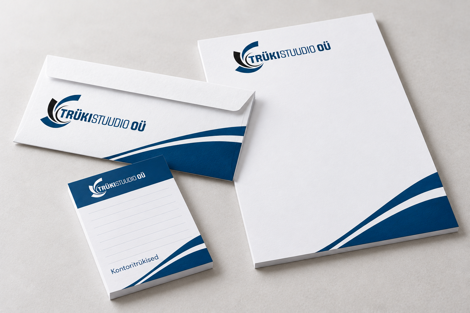 branded stationery set in blue and white 5